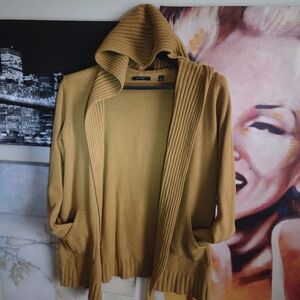 Cyrus Hooded Open-Front Cardigan in Mustard